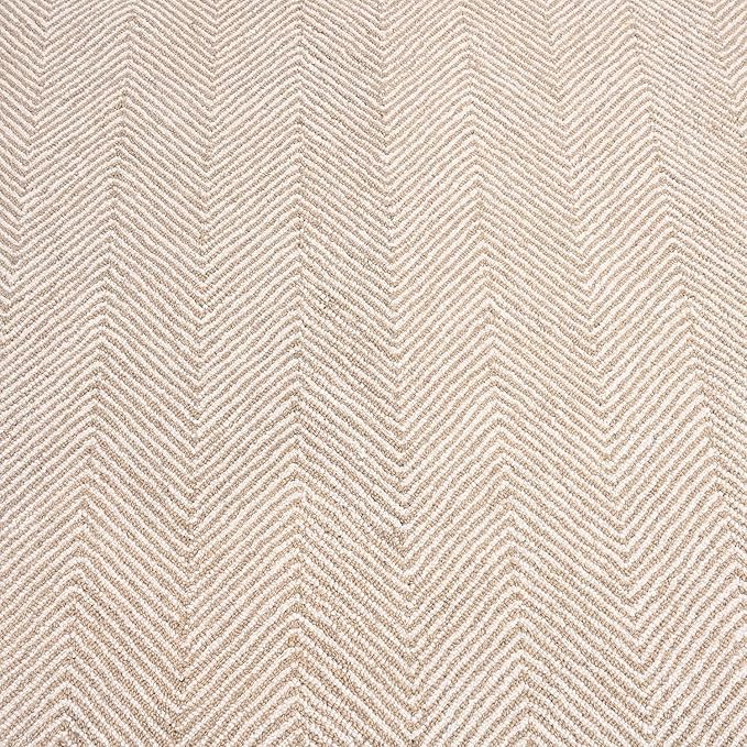 Modern Herringbone Chevron Collection Handcrafted Wool Area Rug - Durable, Zigzag Pattern, for High Traffic, Contemporary Design for Living Room, Bedroom, Dining Room Decor (Sand Beige, 10' x 10')