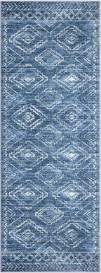 KILOCOCO Hallway Runner Rug 3x8 Runners for Hallways Washable Runner Rug Non Slip Rubber Backed Low-Pile Runners for Bedroom Kitchen Living Room Laundry Room Boho Rugs, Stonewashed Blue