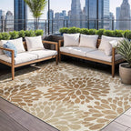 Beverly Rug Outdoor Rug 8x10 Modern Exotic Tropical Leaf Area Rugs for Indoor and Outdoor Patio Deck Porch Garden Water Resistant Washable Outside Carpet (8 x 10 Beige)