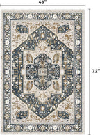 EnHomee 4x6 Washable Area Rugs for Bedroom, Boho Vintage Rugs, Foldable Area Rug for Dining Room, Non-Slip Soft Living Room Rug, Low Pile Large Carpet for Bathroom, Blue and Brown