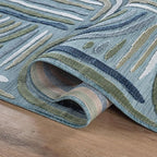 CAMILSON Indoor Outdoor Rug, Aqua 5x7 Geometric Arch Striped Area Rugs for Patio and Home Areas, Easy-Cleaning Non-Shedding Living Room, Garden and Deck Washable Outside Carpet (5 x 7)