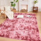Andency 6x9 Area Rugs, Large Shag Fluffy Soft Shaggy Rugs for Living Room Bedroom, Non-Slip Tie-Dyed Dark Red Thick Plush Carpet for Kids Girls and Boys, Dorm Nursery Home Decor Aesthetic