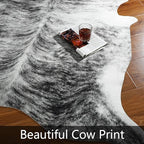 AROGAN Western Decor Faux Fur Cowhide Rug, 3.6 x 2.3 Feet Premium Animal Skin Cow Hide Rug, Sturdy Cow Print Rugs for Wall Decor, Western Floor Carpet for Bedroom Living Room, Black and Grey