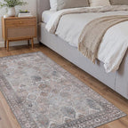 Bavni Kitchen Rug 2x5 Runner Rugs for Hallways Entryway, Washable Vintage Print Carpet, Ultra-Thin Chenille Low Pile Lightweight Rug with Non Slip Backing, Retro Grey