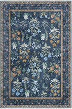 Boho Entryway Rug 2x3 Washable, Navy Floral Kitchen Rug, Super Thin Faux Wool Small Area Rug, Non-Slip Soft Carpet for Foyer, Bedroom, Office