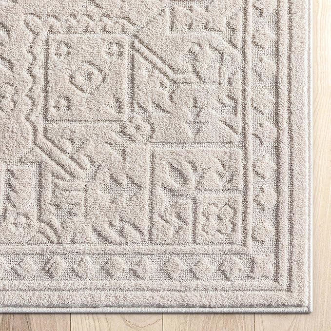 Well Woven Harlow Collection Cloud Medallion Ivory - Modern Tribal Minimalist 2x7 Runner Rug - Ideal for Hallway & Bedroom - Durable, Stain Resistant & Easy to Clean