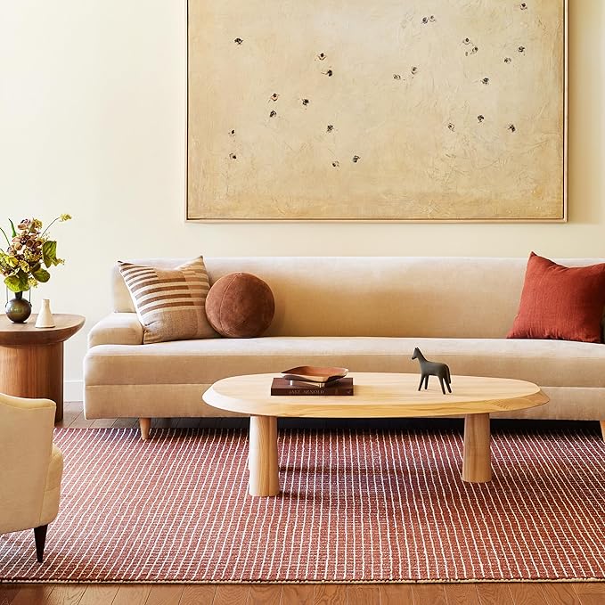 Rugs USA 8'6" x 11'6" Melrose Checked Wool Indoor Area Rug, Contemporary Farmhouse Chestnut/Ivory for Living Room, Bedroom, Office, Entryway, Hallway