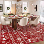 Christmas Rug 8x10 Washable Rugs, Boho Christmas Tree Snowflake Rug Non-Slip Soft Low Pile Non Shedding Indoor Holiday Decor Carpet for Living Room Bedroom Dining Room Home Office (Xmas Red, 8'x10')