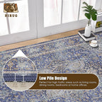 Washable Area Rug 9' x 12' Vintage Traditional Persian Mat - Foldable Distressed Non-Slip Machine Washable Carpet for Living Room Bedroom Kitchen Home Decor - Indigo and Gold