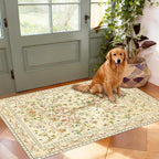 Door Mat Entryway Rug 2x3, Machine Washable Non-Slip Small Area Rug, Boho Floral Low Pile Throw Rugs for Entrance, Front Door, Entry, Kitchen, Kids Room（Beige）