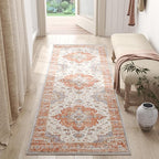 jinchan Runner Rug 2x5 Vintage Hallway Rug Boho Washable Runner Floral Medallion Retro Lightweight Non Slip Classic Thin Soft Carpet for Kitchen Bedroom Bathroom Laundry Room Doorway Brick Red