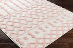 Hauteloom Tilos Moroccan Farmhouse Small Shag Area Rug Door Mat - Shaggy Carpet - Trellis Pattern - High Plush Pile - Cream, Pink, Beige - 2' x 3'