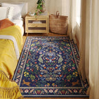 Rugcomf Area Rug 4x6 Rug Washable Rugs Floral Non Slip Low Pile Small Carpet for Bedroom, Bedside, Kids Room, Office, Dining Room(Blue)