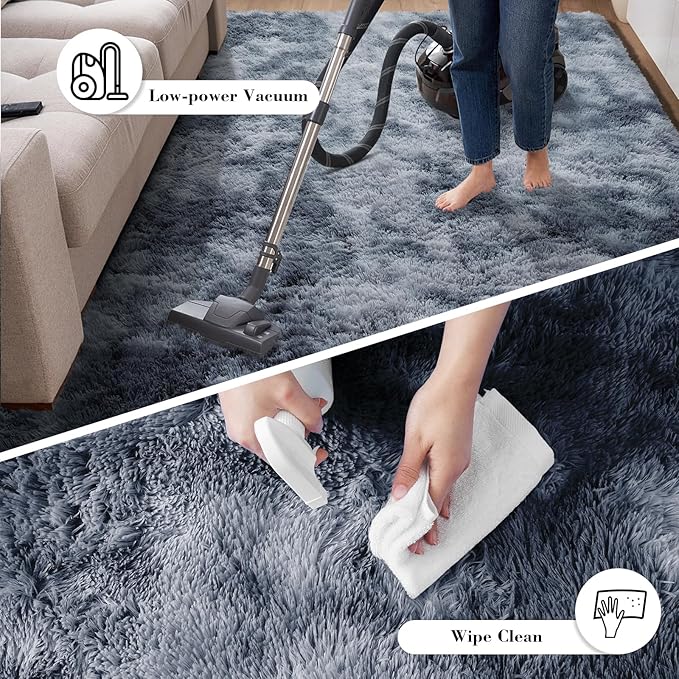 Fluffy Rug Shaggy Area Rug, Mottling Dark Grey 8x10 Area Rugs for Living Room, Large Shag Area Rugs for Bedroom Kids Room Home Decor, Upgrade Anti-Skid Rectangular Fuzzy Rugs