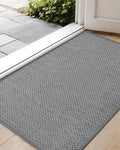 Color&Geometry Ultra-Thin Indoor Door Mat, 22.6"x31.5" Low-Profile Non-Slip Entryway Rug with Modern Geometric TextureWashable Doormat for Entrance Front Doors,Light Grey (Rolled-up NO Creases)