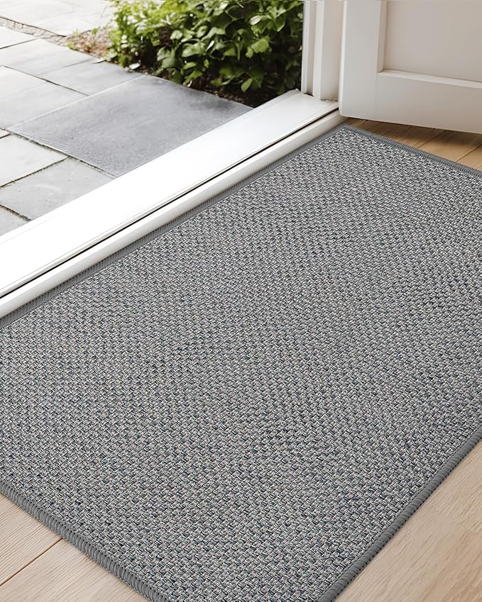 Color&Geometry Ultra-Thin Indoor Door Mat, 22.6"x31.5" Low-Profile Non-Slip Entryway Rug with Modern Geometric TextureWashable Doormat for Entrance Front Doors,Light Grey (Rolled-up NO Creases)