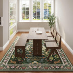 Living Room Rug 5x7 Rug Machine Washable Area Rug Floral Non-Slip Low Pile Large Rugs for Living Room, Bedroom, Farmhouse, Dining Room, Kids Playroom (Emerald Green)