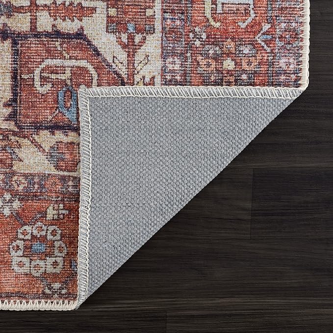 Bloom Rugs Washable 8' x 10' Rug - Red/Orange/Beige Traditional Area Rug for Living Room, Bedroom, Dining Room, and Kitchen - Exact Size: 8' x 10'