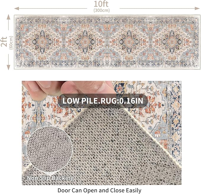 Enkor Runner Rugs for Hallway, 2x10 Washable Soft Non Slip Floor Rugs for Kitchen, Modern Mat for Living Room Bedroom Entryway Orange & Black