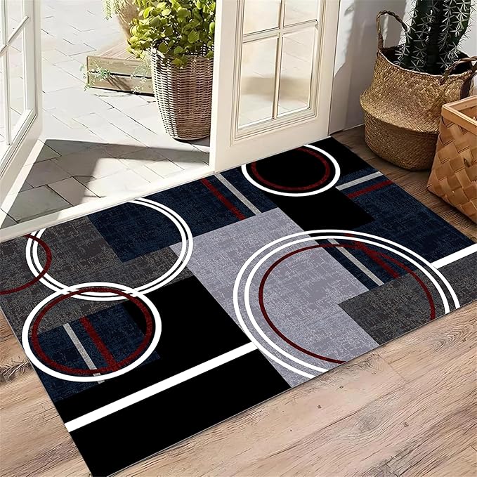 Area Rug 2x3 Modern Abstract Circle Rugs, Multicolor Low Pile Carpet, Machine Washable & Non-Slip Non-Shedding Stain Resistant for Bedroom, Living Room