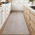 Gray Runner Rug 3x12 Hallway Machine Washable Kitchen Vintage Distressed Non Slip Long Carpet Indoor Grey Retro Floral Bedroom Accent Throw Rug for Bathroom Office Laundry Dining Living Room
