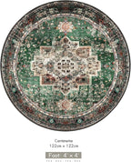 Round Rug 4ft for Bedroom, Green Washable Circle Rug Non-Slip Boho Area Rug 4' Round Carpet for Dining Room Kitchen Dorm Bathroom Low Pile Soft