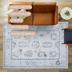 Fame Living Cream Beige Oushak Rug, Modern Small Rugs, Vintage, Turkish, Eclectic, Floral, Pastel, Washable, Door Mat, Doormat for Indoor Entrance, Entryway, Kitchen, Bathroom, Bedroom, Laundry, 2'x3'