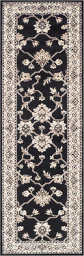 Superior Elegant Kingfield Collection Area Rug, 8mm Pile Height with Jute Backing, Classic Bordered Rug Design, Anti-Static, Water-Repellent Rugs - Black, 2'7" x 8' Runner