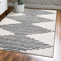 JONATHAN Y Elm Diamond Stripe Shag White/Gray Indoor Area Rug, 4x6, Geometric, Bohemian, Contemporary, Easy-Cleaning for Living Room, Bedroom, Kitchen, Pet Friendly, Non-Shedding (MOH408A-4)