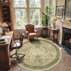 6ft Round Area Rugs for Living Room, Washable Floral Circle Rug Non Slip Low Pile, Vintage Boho Botanical Birds Throw Carpet for Farmhouse, Bedroom, Dining Room, Retro Pink/Green