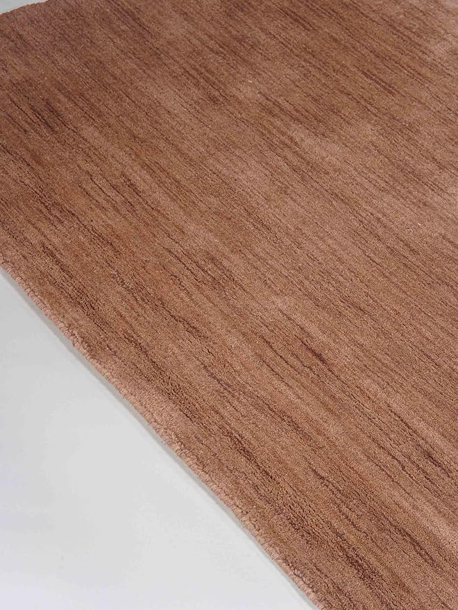 Hand Knotted Loom Wool ECO-Friendly Area Rugs - 8'x10', Rectangle, Light Brown Color, Solid Plain Design, High Pile Thick Handmade Anti Skid Rugs for Living Room (L00111)