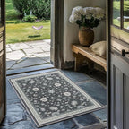 EVERGRACE Area Rugs for Entryway 2x3, Boho Floral Faux Wool Indoor Outdoor Small Rugs, Washable Rugs for Bedroom Bathroom Laundry Doormat, Low Pile Floor Mat Carpet for Home Decor, Ebony Black