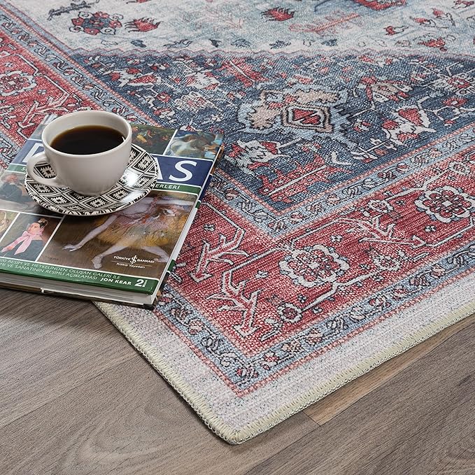 Fame Rugs Turkish Rug. Washable Vintage Oriental Antique Inspired Traditional Doormat Small Modern Area Rugs Luxury Entryway Entry Bedroom Bathroom Kitchen