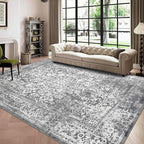 vivorug 4x6 Area Rugs, Stain Resistant Washable Rug for Living Room, Vintage-Inspired Grey Rug