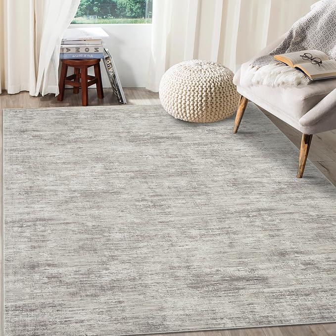 RUGSREAL Living Room Area Rug 9x12 Machine Washable Rug Non-Slip Stain Resistant Modern Abstract Carpet Contemporary Accent Throw Floor Carpet for Dining Room Solid Area Rug for Home Office, Taupe