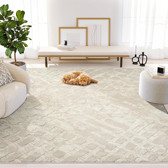 Abani Terra Cream Area Rug for Living Room, Bedroom - Rustic Modern Pattern - 5' x 8' - Durable & Easy to Clean