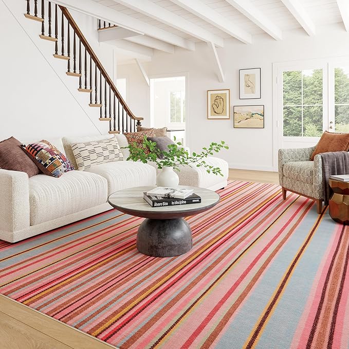 Dash & Albert Jamaica Stripe Multi Machine Washable Rug, 3 X 5 Feet, Blue/White Stripe Pattern