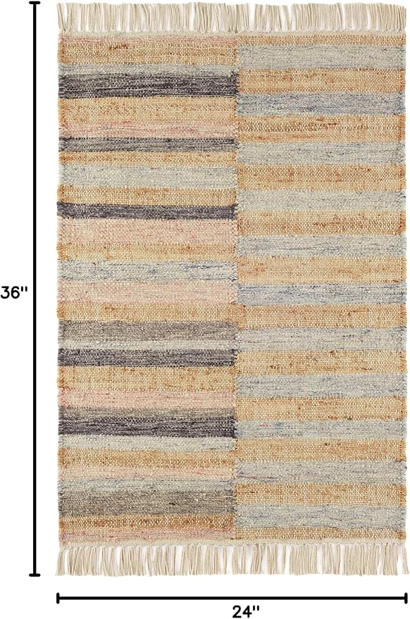 Dash and Albert Ravel Wool Area Rug - 2' x 3' Blue Stripe Handwoven Accent Rug - Durable, Eco-Friendly, High Traffic Area Hallway, Living Room, Stairs