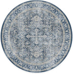 RUGGABLE Washable Area Rug – Kamran Admiral Blue 6 ft Round, Stain-Resistant, Non-Slip – Medium Machine Washable Rugs for Living Room, Bedroom, Hallway, Entryway & Office–with Cushioned Pad