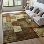 Tepook Modern Area Rug for Living Room, 8x10 Geometric Large Rugs for Bedroom, Washable Patchwork Rug Indoor Non-Slip Throw Carpets for Dining Room Office Farmhouse Home Decor, Brown