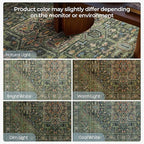 Kokia 9x12 Washable Area Rugs Dark Green with Vintage Orient Design, Soft Rug for Living Room or Bedroom, Non-Slip Low Pile Stain Resistance Features, Distressed Medallion Pattern