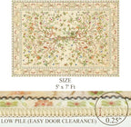 5x7 Area Rugs for Living Room, Machine Washable Non-Slip Carpet, Boho Floral Low Pile Throw Rugs for Bedroom, Dining Room, Office, Nursery, Vintage Home Decor（Beige）