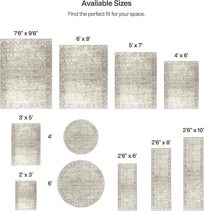 ReaLife Rugs Machine Washable Area Rug - Living Room Bedroom Bathroom Kitchen Entryway Office - Padded Low Pile Stain Resistant Premium - Boho Farmhouse Vintage - Lyle - Beige Ivory 4' x 6'