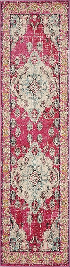 SAFAVIEH Monaco Collection Runner Rug - 2'2" x 16', Pink & Multi, Boho Chic Medallion Distressed Design, Non-Shedding & Easy Care, Ideal for High Traffic Areas in Living Room, Bedroom (MNC243D)