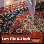 YJ.GWL Area Rugs for Living Room 6x9 Machine Washable Rugs, Non Slip Floral Vintage Rug Indoor Carpet, Stain Resistant Large Rug for Bedroom Dining Room, Orange-Red