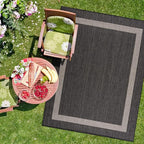 CAMILSON Outdoor Rug 5x7,Modern Outside Rugs for Patios Porches Waterproof Durable Washable Non-Shedding, Easy-to-Clean Indoor Outdoor Area Carpet (5 x 7, Bordered - Dark Gray/Light Gray)