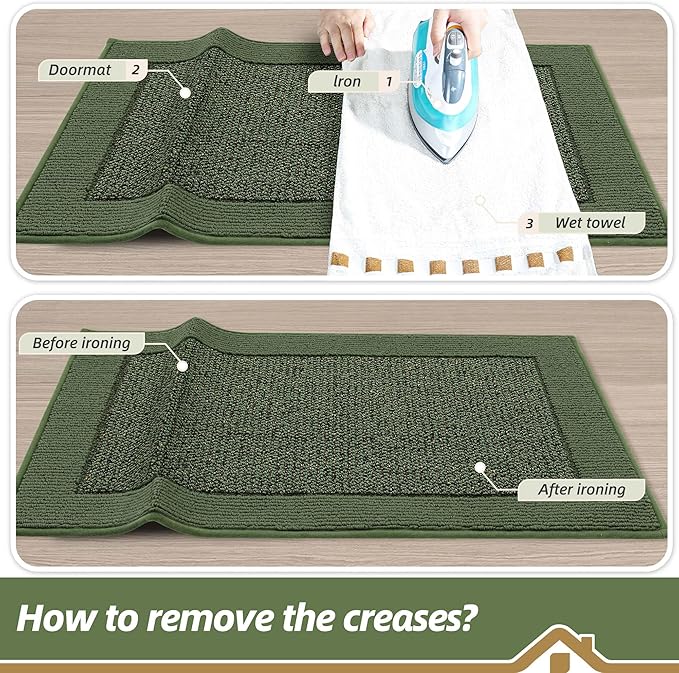 BEQHAUSE Indoor Door Mat 24" x 36", Dirt Trapper Door Mats Non-Slip Entryway Rugs Washable, Resist Dirt Absorbent Welcome Mat, Low Profile Floor Mats for Front Back Door and Entryway, Green