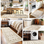 XWZO Runner Rug 2x10ft for Long Hallways, Washable Non-Slip Low Pile Area Rug with Rubber Backing, Spill Resistant Soft Vintage Floor Carpet for Kitchen Entryway Stair Landing Living Room, Beige