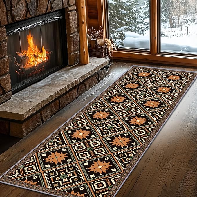 Brown Black Geometric Diamond Pattern Hallway Runner Rug - 3x10ft Soft Washable Rug, Corridor & Foyer High-Traffic Area Rugs, Durable Non-Slip Mat, Ethnic Southwestern Style Home Decor