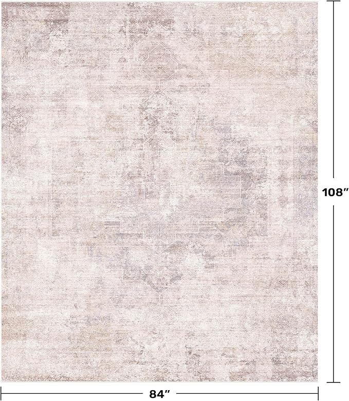 Washale Modern 7x9 Area Rugs for Bedroom, Pink and Grey Rug for Dinning Room Under Table,Living Room, Non Slip Low Pile Thin Floor Carpet
